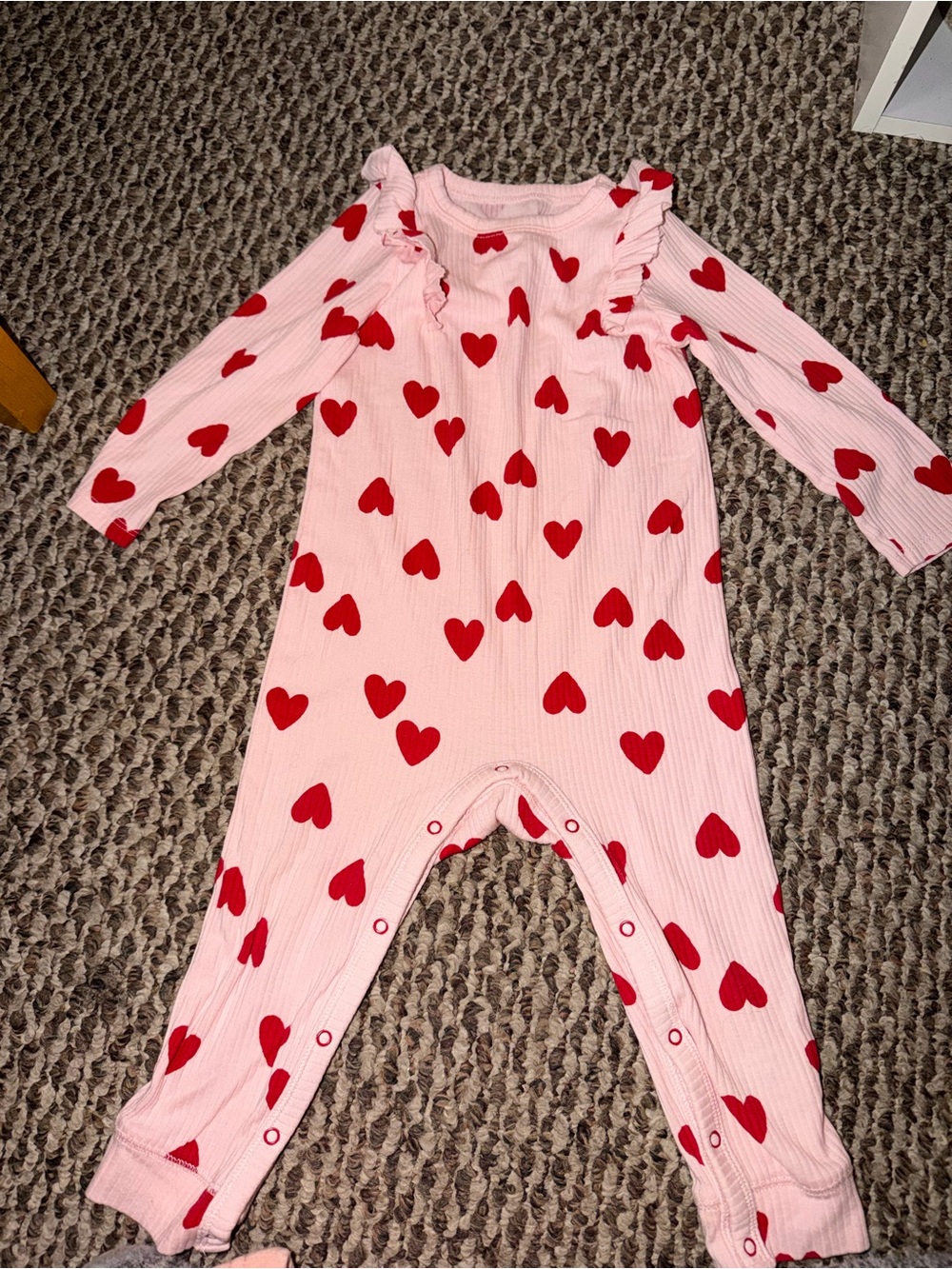 Cat & Jack Pink One-Piece with Red Heart Print and Ruffle